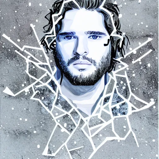 Prompt: a portrait of of jon snow constructed from snow, collage, drop shadow, organic, layered composition, layers, texture, mcu, petals, highly textured, layered, sculpted, dynamic,