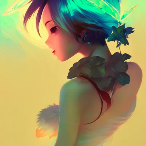 Prompt: pixie fairy character with bright glowing light wings, elegant, highly detailed, digital painting, artstation, concept art, sharp focus, illustration, strong brush stroke, anime, sharp focus, ghibli studio, art by ilya kuvshinov, rossdraws