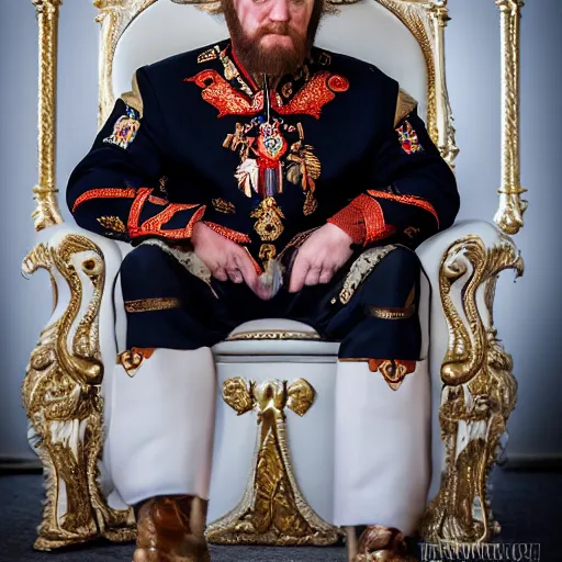 Image similar to A photo of putin the barbarian sitting on his throne, award winning photography, sigma 85mm Lens F/1.4, blurred background, perfect faces