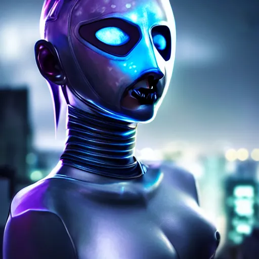 Prompt: An hyperrealistic portrait painting of a cyber warrrior girl, no face mask, blue and ice silver color armor, ultradetailed face expression by WLOP and Nixeu, cyberpunk color feel raining at tokyo midnight rooftop, unreal 5, DAZ, 8k, hyperrealistic, octane render, cosplay, RPG portrait, final fantasy artwork concept, dramatic lighting, rim lights, PS5 render quality