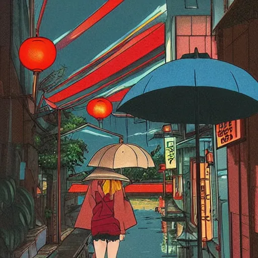 Image similar to pho, rainy day, anime, japan, ghibli, 9 0 s, retro style, aesthetic, chill, room