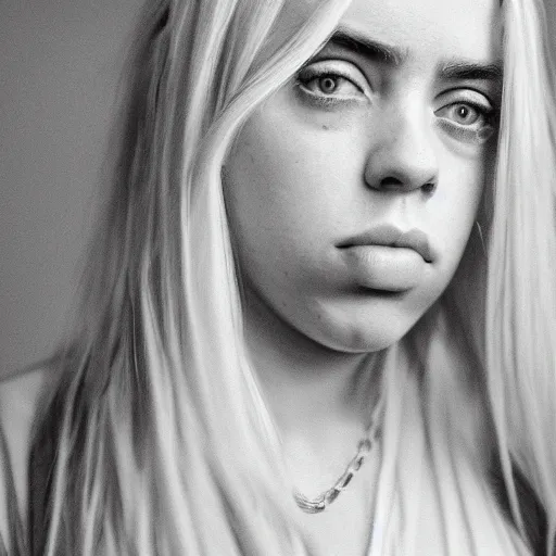 Image similar to Portrait of Billie Eilish, XF IQ4, 150MP, 50mm, F1.4, ISO 200, 1/160s, natural light, Adobe Lightroom, photolab, Affinity Photo, PhotoDirector 365