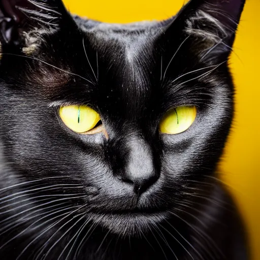 Prompt: a black cat with yellow eyes wearing silver armor, high quality photograph, studio lighting