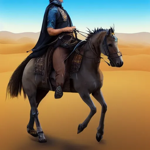 Image similar to gunslinger riding across the desert on a horse