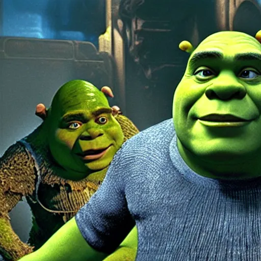 Image similar to Shrek in Aliens (1986), highly detailed, high quality, HD, 4k, 8k, Canon 300mm, professional photographer, 40mp, lifelike, top-rated, award winning, realistic, sharp, no blur, edited, corrected, trending