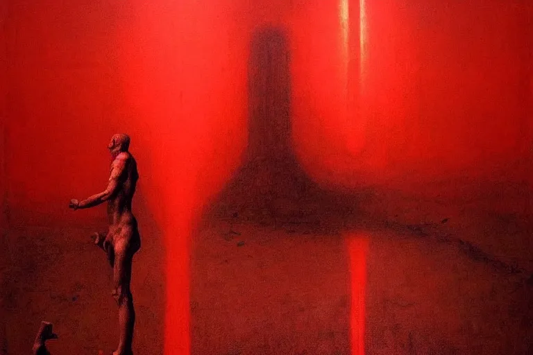 Image similar to only with red, caesar after war, the deal, a red tiger, in hoc signo vinces, rome in background, an ancient path, in the style of beksinski, part by hopper, part by rodcenko, part by hofbauer, intricate composition, red by caravaggio, insanely quality, highly detailed, masterpiece, red light, artstation