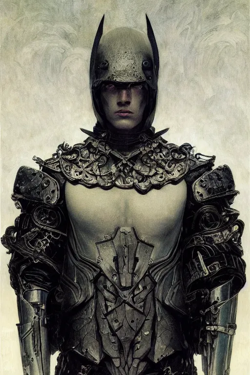 Prompt: portrait of beautiful gothic and futuristic young man, warcraft, cyber and rocks armor, a lot of more and more scars, thunderstorm, black with white head, the middle ages, highly detailed, artstation, illustration, more and more composision, 8 k quality, art by jean delville, rene magritte