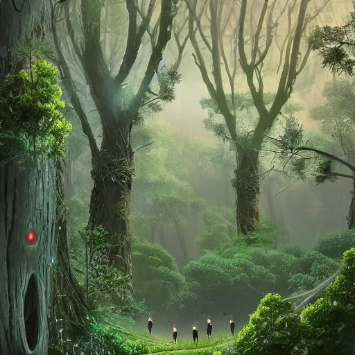 Prompt: ultradetailed, futuristic, a cybernetic ecology. joined back to nature, all watched over by machines of loving grace. a cybernetic forest filled with pines and electronics where deer stroll peacefully past computers as if they were flowers with spinning blossom