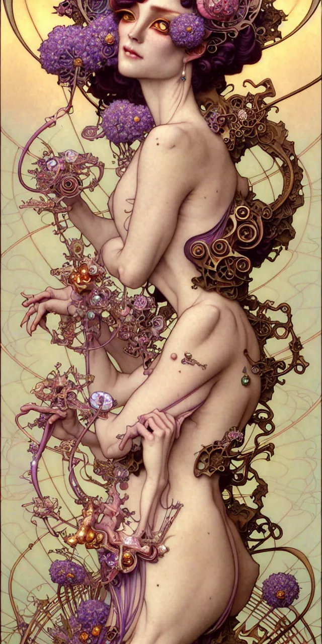 Image similar to beautiful princess art nouveau fantasy character portrait, ultra realistic, intricate details, the fifth element artifacts, highly detailed by peter mohrbacher, hajime sorayama, wayne barlowe, boris vallejo, aaron horkey, gaston bussiere, craig mullins alphonse mucha, art nouveau curves and spirals, flowers, pearls, jewels scattered