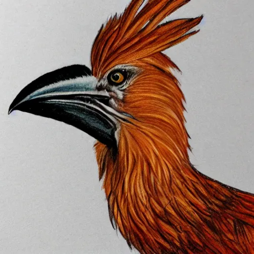 Prompt: drawing of a happy hoatzin