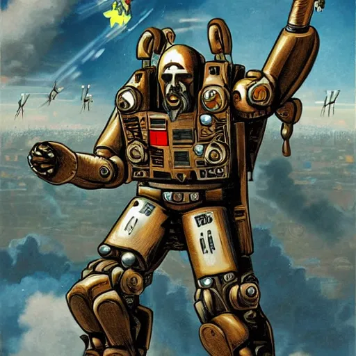 Image similar to Jesus in a mech suit fighting Hitler in a mech suit, photo