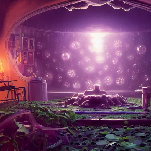 Prompt: ghost mansion, expressive eyes, floating, rbc, bunny, radiolaria, protophyta, micro - organisms, center frame, symmetric, rim light, marine microbiology, bioluminescence, electric, fur, soft, concept art, intricate details, highly detailed, colorful, photorealistic, disney pixar, octane render, iridescent, anime, 8 k