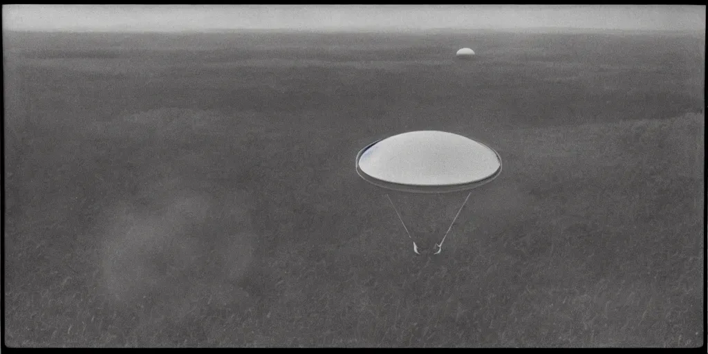 Prompt: detailed medium format photo, polaroid still from tarkovsky movie, saucer shaped ufo flying over a rural landscape haze, high production value, intricate details, 8 k resolution, hyperrealistic, hdr, photorealistic, high definition, tehnicolor, award - winning photography, masterpiece, amazing colors