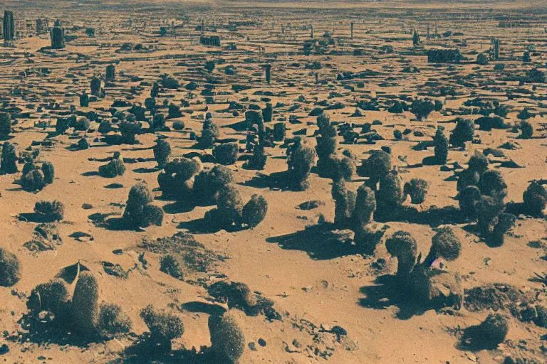 Image similar to film still of gigantic city in a succulent desert, by Étienne-Louis Boullée, ektachrome full-HD