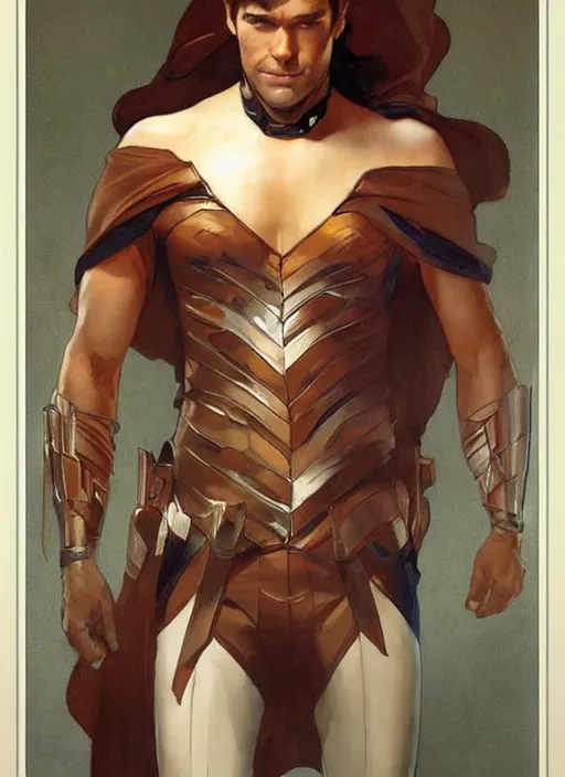 Image similar to antony starr. he is dressed as a superhero. clean elegant painting, beautiful detailed face. by artgerm and greg rutkowski and alphonse mucha