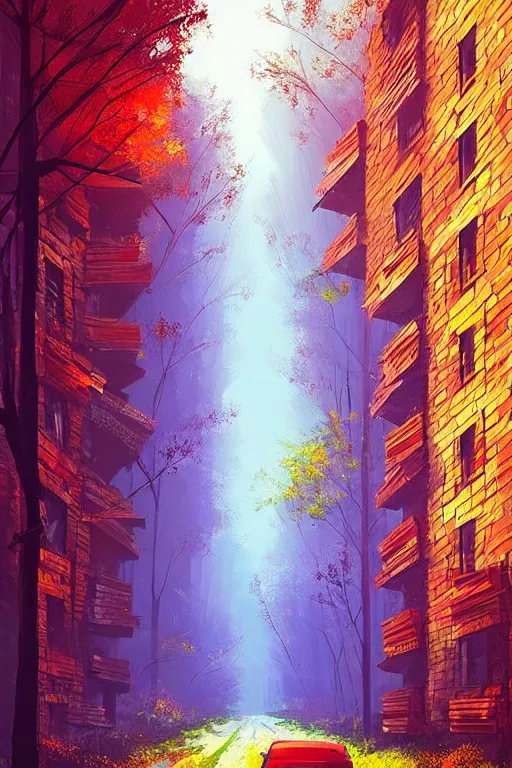 Image similar to (((((a ramshackle manhattan brick brownstone deep in the forest))))) by Alena Aenami!!!!!!!!!!!!!!!!!!!!!!!!!!!