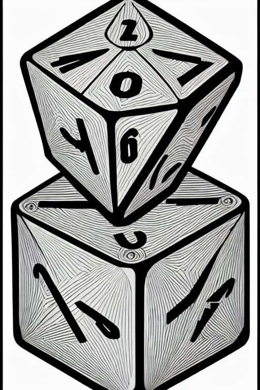 Prompt: d 2 0 dice, art by james o barr and dzo, woodblock print, black and white, vector, vector art