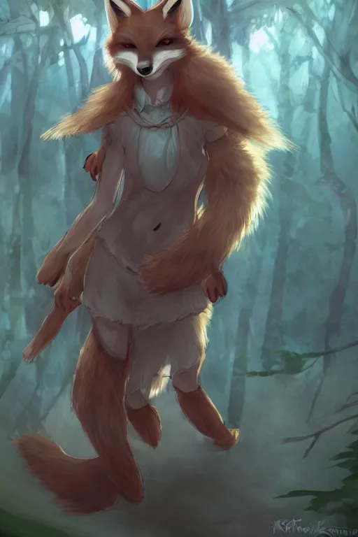 Prompt: an anthropomorphic medieval fox with a fluffy tail in the forest, trending on artstation, trending on furaffinity, digital art, by kawacy, anime, furry art, warm light, backlighting