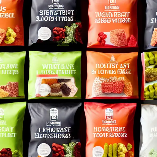 Prompt: bright packaging for waitrose snack foods