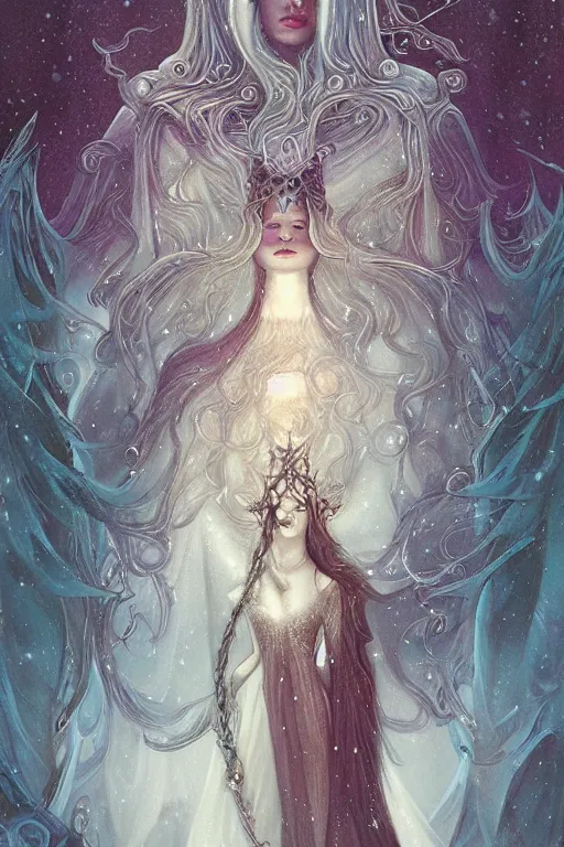 Image similar to jeweled Crown, other worldly, fairy winter court, snow, art nouveau, by Anato Finnstark, Tom Bagshaw, Brom