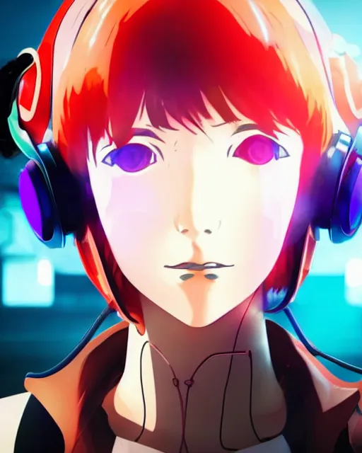 Image similar to rei from neon genesis evangelion, wearing a cybernetic headset, eyes closed, cyberpunk background, dramatic lighting, octane, 8 k