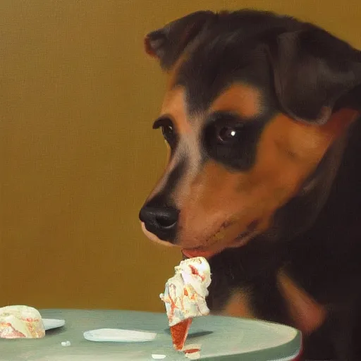 Image similar to painting of a dog eating ice cream