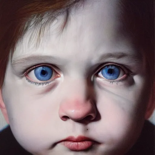 Prompt: high quality high detail portrait by gottfried helnwein, hd, intense unsettling look in the eyes, photorealistic lighting