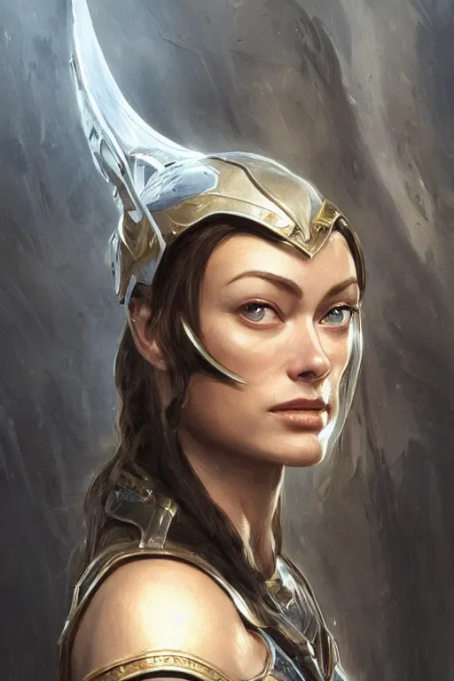 Image similar to a professional painting of a young Olivia Wilde, clothes in military armor, olive skin, long dark hair, beautiful bone structure, symmetrical facial features, intricate, elegant, digital painting, concept art, smooth, sharp focus, illustration, from StarCraft by Ruan Jia and Mandy Jurgens and Artgerm and William-Adolphe Bouguerea