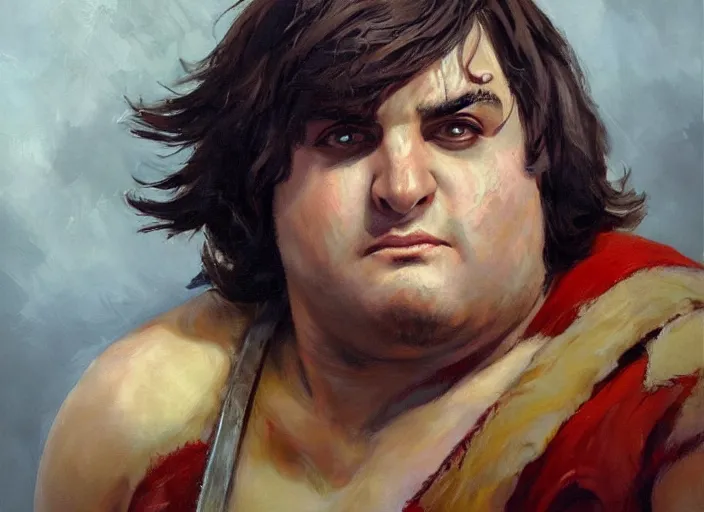 Prompt: a highly detailed beautiful portrait of andy milonakis as kratos, by gregory manchess, james gurney, james jean