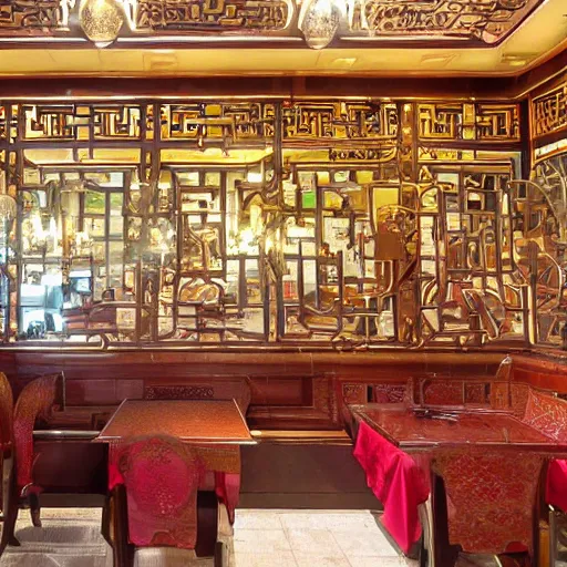 Prompt: ornate chinese restaurant mirrored wall