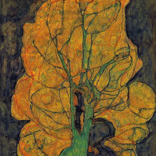 Prompt: Egon Schiele painting of a tree