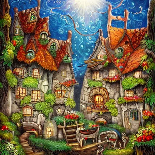 Prompt: beautiful painting of a fantasy rat village