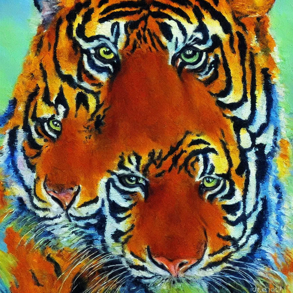 Image similar to tetrachromat painting tiger bright vivid oil painting