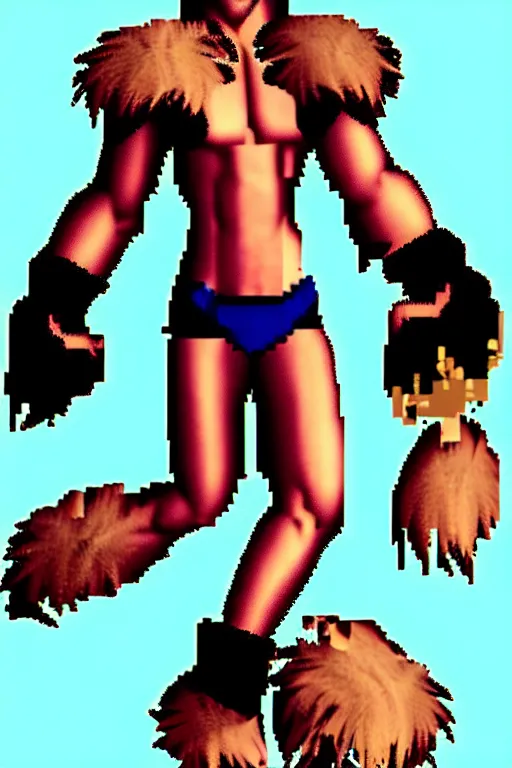 Image similar to full body shot antropomorphic muscular masculine furr wolf. kickboxer, in shorts. wolf head. furr on body. 8 bit nes graphics. vaporwave futuristic 8 0's