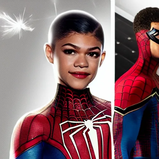 Prompt: Zendaya as spiderman, spiderman movie still