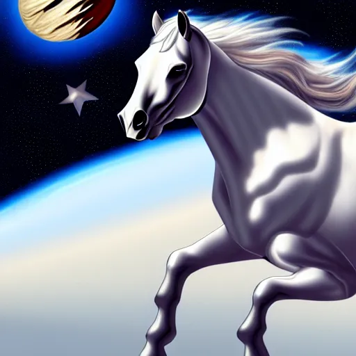 Image similar to a horse rining on astronaut, pale colors, concept art