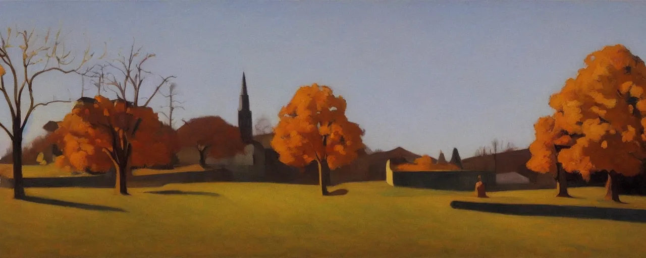 Prompt: an edward hopper style painting of a ( ( ( ( ( ( ( ( miskolc, a city in northeastern hungary ) ) ) ) ) ) ) ), late - autumn, november of 1 9 4 8