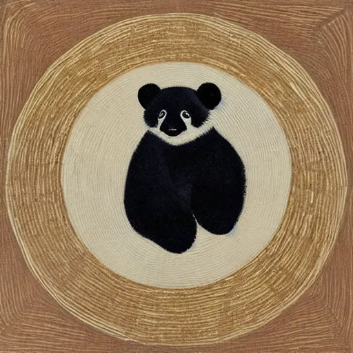 Prompt: small panda, Surrounded by a circle of bamboo