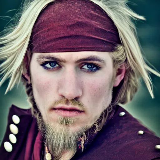 Prompt: portrait photo of a blonde irish pirate no beard, cinematic shot, short hair, sigma lens