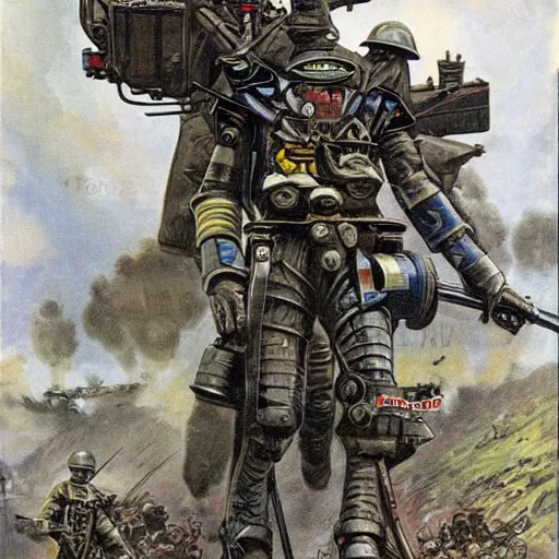 Image similar to wwi deiselpunk american battle mech propaganda art by james gurney