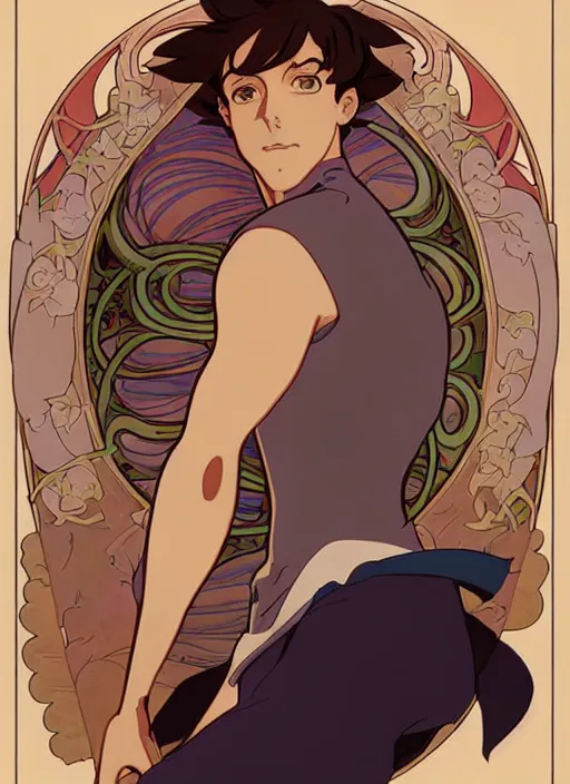 Prompt: art nouveau portrait of catboy, natural lighting, path traced, highly detailed, high quality, cartoon, digital painting, by don bluth and ross tran and studio ghibli and alphonse mucha