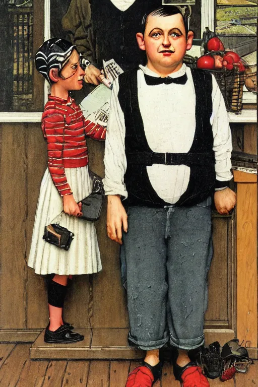 Prompt: pugsley addams from the addams family painted by norman rockwell