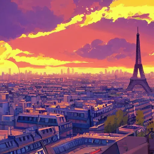 Image similar to beautiful anime sunset Paris cityscape, makoto shinkai