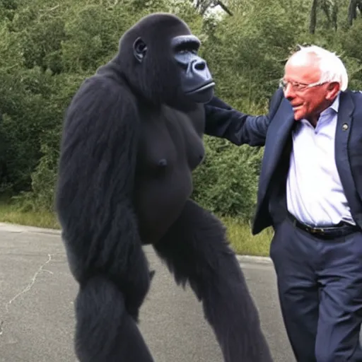 Prompt: Bernie Sanders in a Gorilla Suit