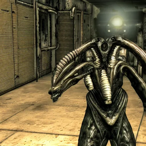 Image similar to Xenomorph in Fallout 3, screenshot, gameplay