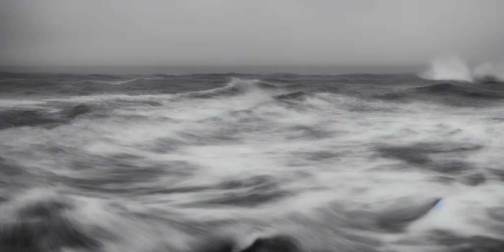 Image similar to monochromatic photograph of a forest, isometric, waves breaking, black sea, white breakwater, multiple exposure, by chris friel