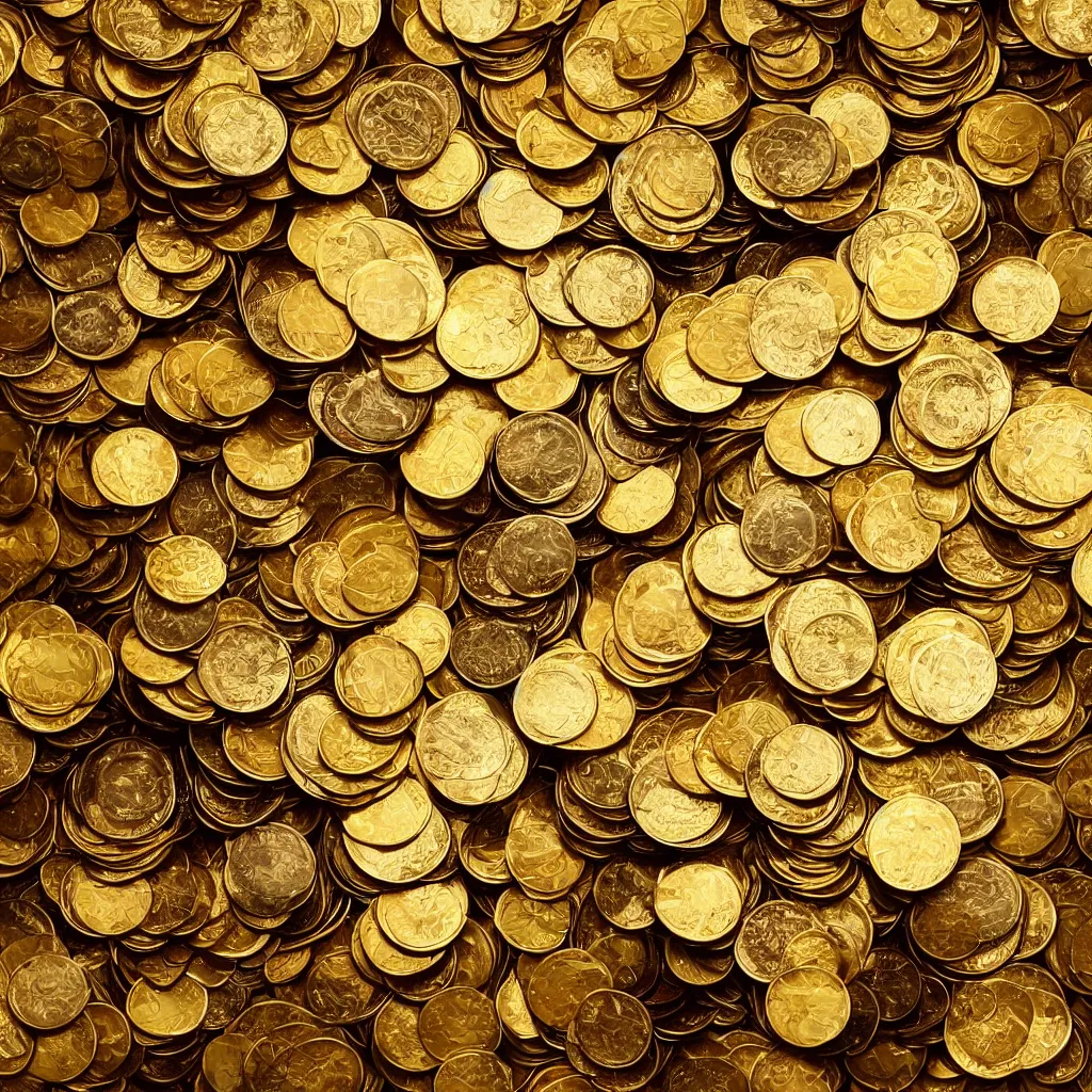 Image similar to a bathtub full of golden coins, full view, product photography