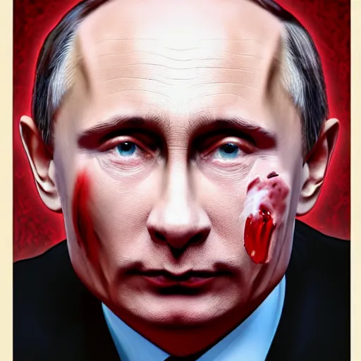 Prompt: vladimir putin became bloody ugly worm, photo - realistic, color image, 2 k, highly detailed, bodyhorror, occult art