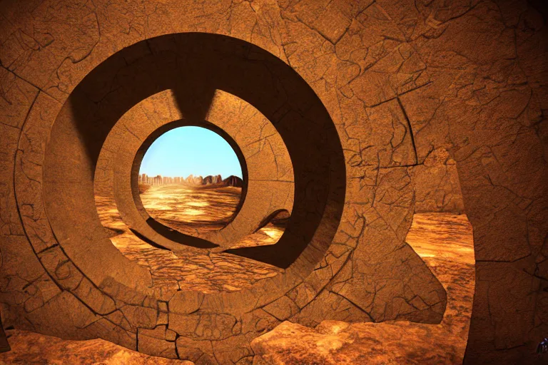 Image similar to a stargate in the ruins on mars leads to another dimension, portal, gate, dimension, arstation, digital art