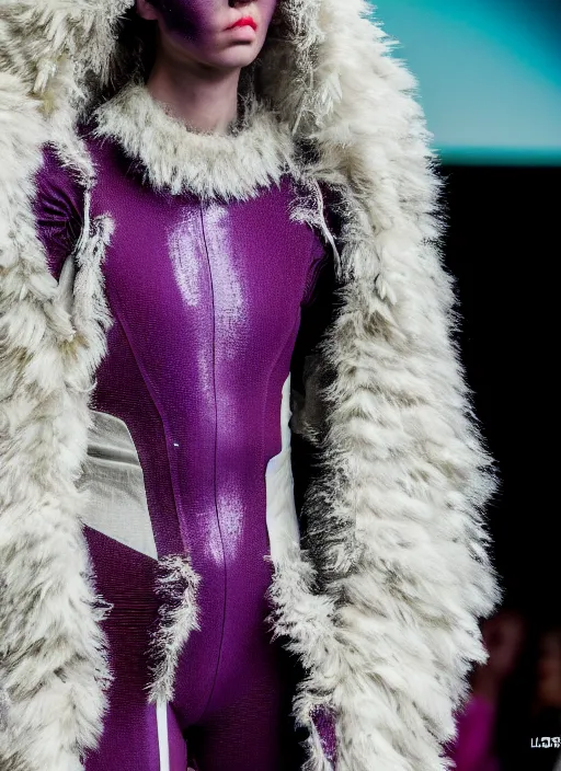 Image similar to hyperrealistic and heavy detailed off white avant garde runway show of thanos ( marvel comics ), leica sl 2 5 0 mm, vivid color, high quality, high textured, real life